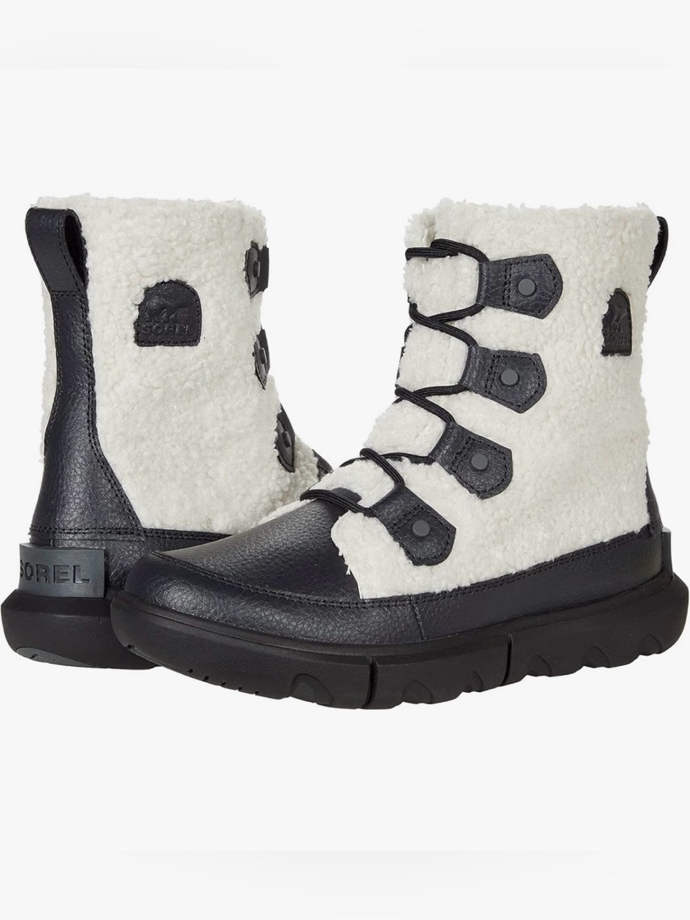 NEW Sorel Explorer Joan Cozy Boot Black Fuzzy White Waterproof Size 9 Open Box